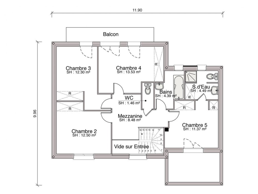plan maison 4 pans etage